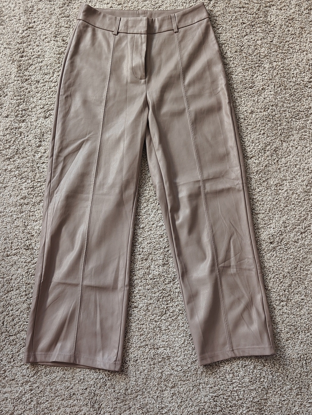 7 For All Mankind Taupe Faux Leather Wide-Leg Pants